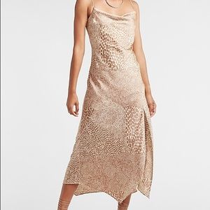 Satin Animal Print Cowl Neck Midi Slip Dress